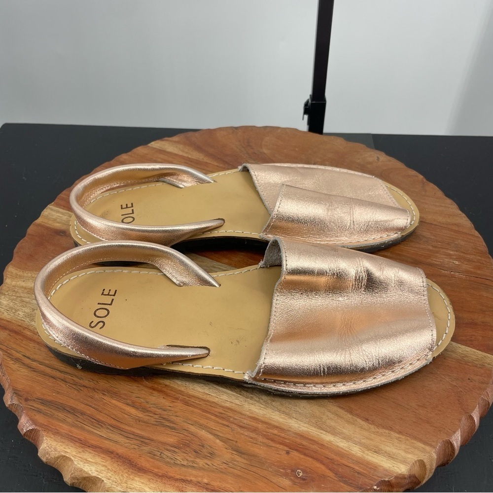 Sole Leather Slingback‎ Flat Menorcan Sandals Rose Gold Sz 40 9